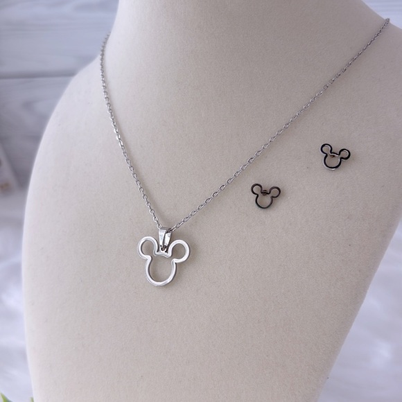 Mickey Mouse Stainless Steel Necklace and Earring Set - Picture 4 of 11